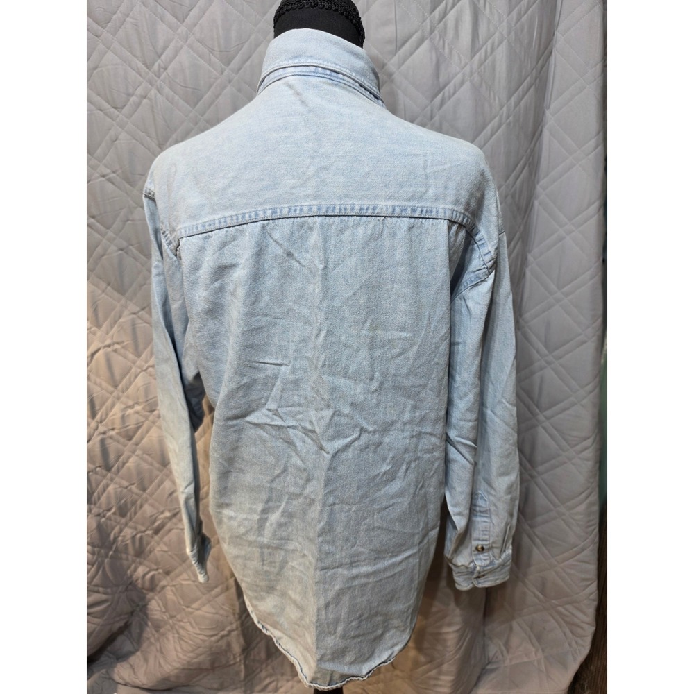 Cotton Express Womens Light Wash Denim Button Down Shirt Long Sleeve Pockets - Picture 2 of 6